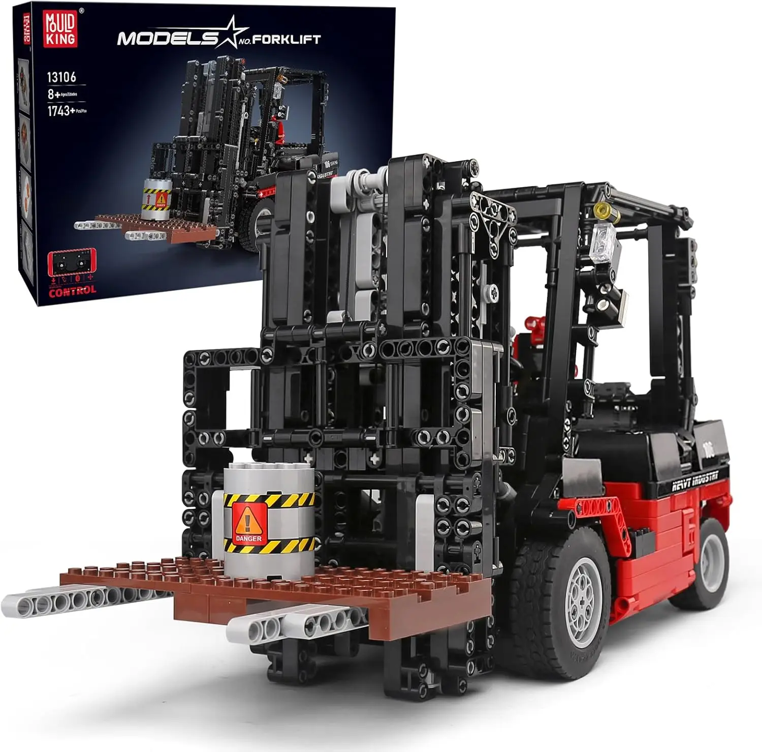 Mould King 13106 RC Forklift Truck MOC Blocks Set - 1719-Piece Latex-Free Heavy Duty Do It Yourself Model Building Kits, 4V Rechargeable Battery, 2.4GHz Remote Control Toy (16.5in(L)x5.9in(W)x8.26in(H), Unisex Gift Ideas for Kids)