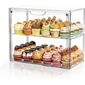 Cupcake Stand Acrylic Cardboard Cupcake Tower Holder, Dessert Pastry Cookie Display Stand Case with Lid for Birthday Wedding Party Decoration, Large Adjustable Bread Box,