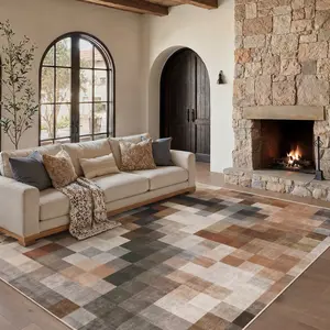 PureCozy Beige Area Rug  Machine Washable Modern Abstract Living Room Carpet Non Slip Neutral Low Pile Soft Non Shedding Bedroom Contemporary Large Rug Indoor Office Dining Room Playroom