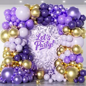 151Pcs Purple and Gold Balloons Garland Arch Kit - 18 12 10 5 inch Different Size Lavender Lilac Metallic Purple Gold Balloons for Birthday Anniversary Bridal Baby Shower Party Decorations