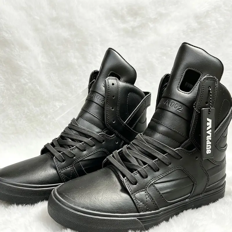 Supra Skytop 2 II Triple Black Textured Leather Mens High Top Skate Shoes