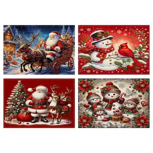 4pcs Christmas placemats, Santa Claus gift design, Christmas tree snowman, Cardinals Christmas plant pattern, Christmas party table decoration placemats, table anti slip insulation mats, desktop protection, home kitchen table decoration, gifts