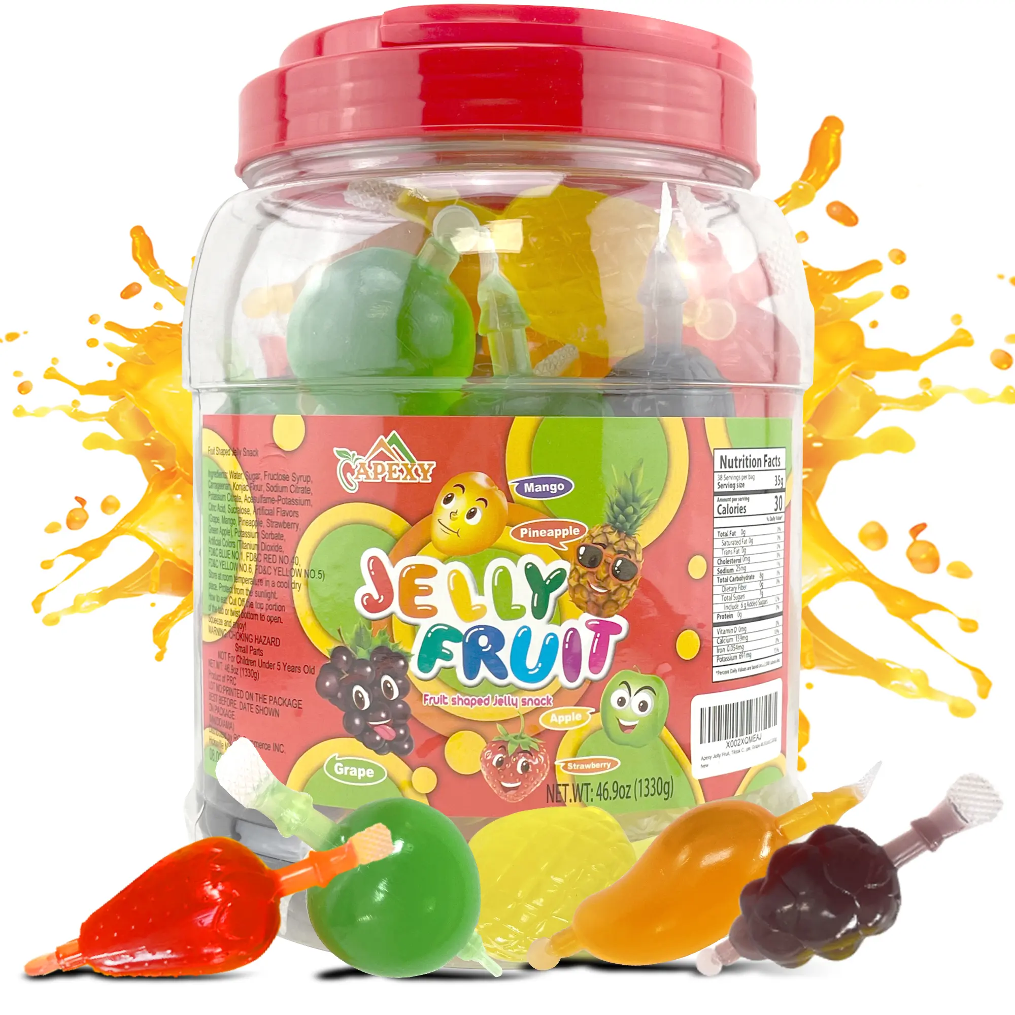Apexy Jelly Fruit, Tiktok Candy Trend Items, Tik Tok Hit or Miss Challenge, Assorted Fruit Shaped Jelly, Strawberry, Mango, Apple, Pineapple, Grape. 46.9oz (1330g) Snack Sweet Bonbon Sour