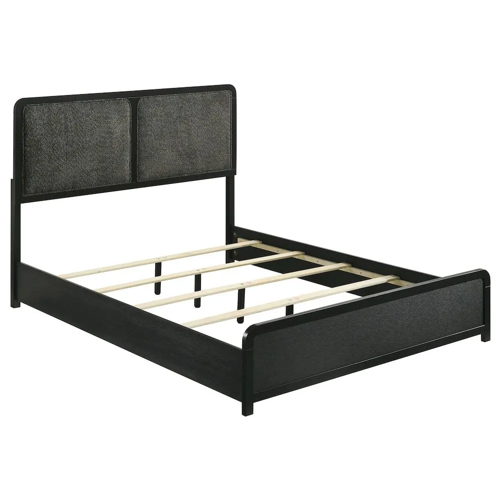 Cavelle 51-in Upholstered Eastern King Bed Frame, Black Furniture Bed with Levelers, Low Footboard, Rounded Corners, Black Furniture Beds