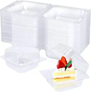 100 Pack Clear Plastic Square Hinged Food Clamshell Container,Disposable To Go Cake Slice Container,Clear Plastic Clamshell Food Containers for Cookies, Desserts, Fruits, Salads, Sandwiches