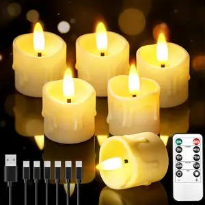Rechargeable Flameless Candles with Remote Timer, 1.5"x2" LED  Lights Candles  Operated, Electric  Flickering Votive Candles for Mother's Day Aniversary Wedding Table Decor (6 Pack)