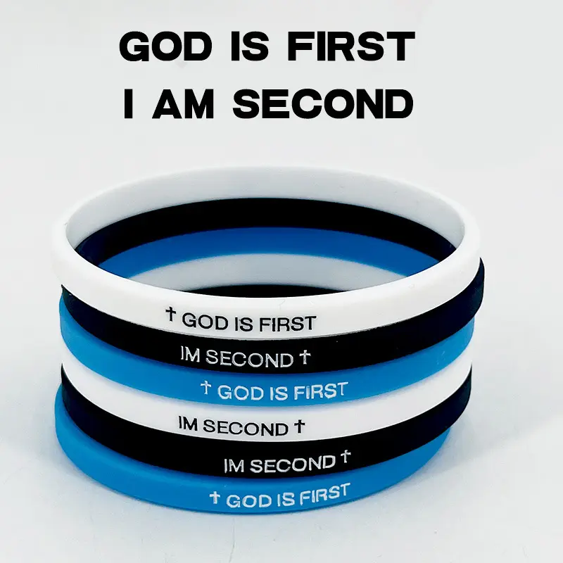 Unisex Silicone Bracelet with Religious Cross Motif, 'GOD IS FIRST I'M SECOND' Inspirational Jewelry for Couples and Daily Wear, Shared Belief, Religious Faith Bracelets, Christian Cross Design