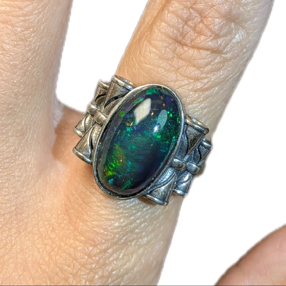 Hekate Inspired 925 Sterling Silver Ring Tray - Adjustable Closed Handcrafted Ring for Adults, Dainty & Statement Design, Fits Sizes 5-9, Thumb, Peace & Abundance Intention Jewelry with Turquoise