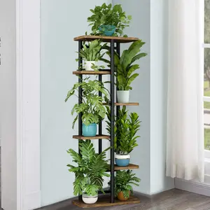 Plant Stand Indoor Outdoor Metal 6 Tier 7 Potted Multiple Flower Pot Holder Shelf Planter Display Shelving Unit for Patio Garden Corner Balcony Room Organizer Racks Smooth High Quality Materials Anti-Rust Spray Process Durable Practical Multi-Function