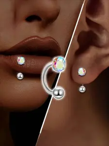Single Piece One Circular Screw Low Allergy Lip Nail, S925 Silver, Embedded with Synthetic Zirconia, Multiple Wearing Methods, Simple And Elegant, Hip-Hop Mystery, Suitable As a Gift for Women, Suitable for Attending Themed Parties, Nose Ring Jewelry