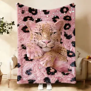 Glitter Pink Leopard Print Blanket – Ultra Soft Flannel Throw for Couch & Bedroom | Cozy Aesthetic Home Decor | Lightweight All-Season Blanket for Sofa, Master Bedroom & Living Room | Trendy Sparkle Leopard Design | Durable Machine Washable | Ideal Gift f
