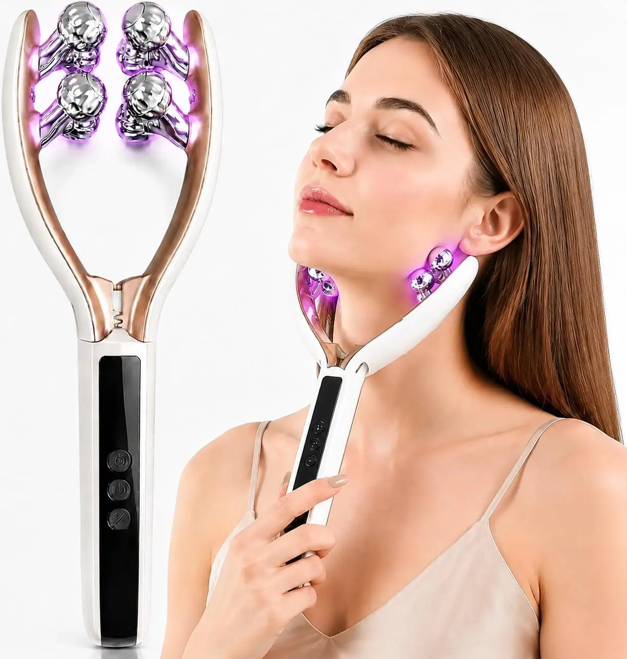 Facial Massager Face and Neck I Face Roller Tmj & JawMassager I Korean Skin Care I Lymphatic Contour Face BrushFace Roller Lymphatic Drainage I Rechargeable for Home &Travel Use
