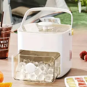 48-Small-Cube Portable Ice Maker Box (White & Red) - Kitchen Gadgets, Easy-Press Lid Ice Tray with Storage Drawer for DIY Whiskey, Camping
