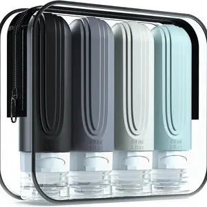 4pcs 90ML Cosmetic Bottles Set, Storage Bottles, Travel Essential Silicone Liquid Soap Shampoo Shower Gel Containers, Portable Flip Lid Squeeze Bottle, Travel Dispenser Bottle