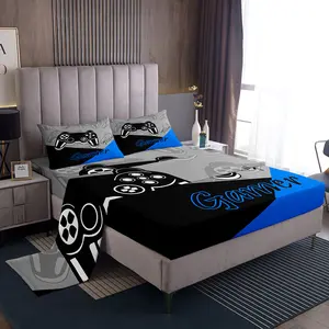 Feelyou Gamer Bedding Set - Video Game Controller Design, Twin/Full/Queen Size Soft Breathable Flat Sheet with Deep Pocket Fitted Sheet, Pillowcase, Soft Sheets