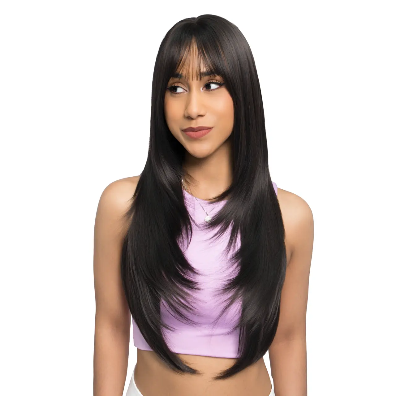 24-inch Rich Warm-tint Brunette Straight Wolf Cut Synthetic Wig | 【Heat Resistant】【Cap Included】 | 52FSGC
