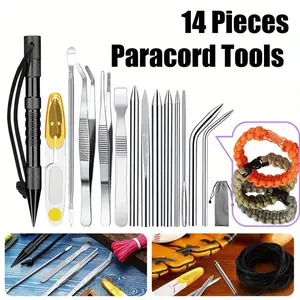 14 Pcs Paracord Tools Needles Paracord FID Set Stitching Set Stainless Steel Lacing Needles Smoothing Tool Knotter with Marlin Spike for Work Leather Weaving