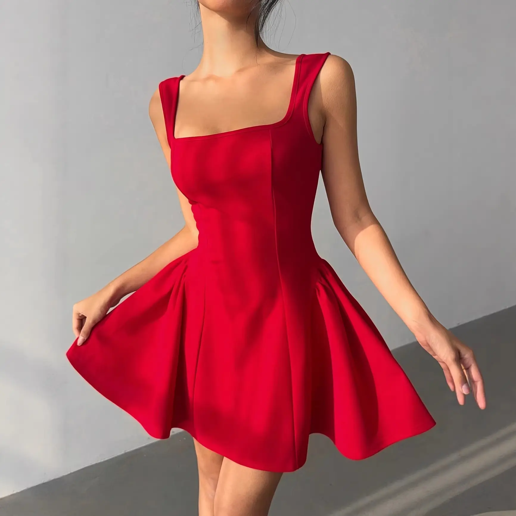 Elegant Red Open-Back A-Line Dress