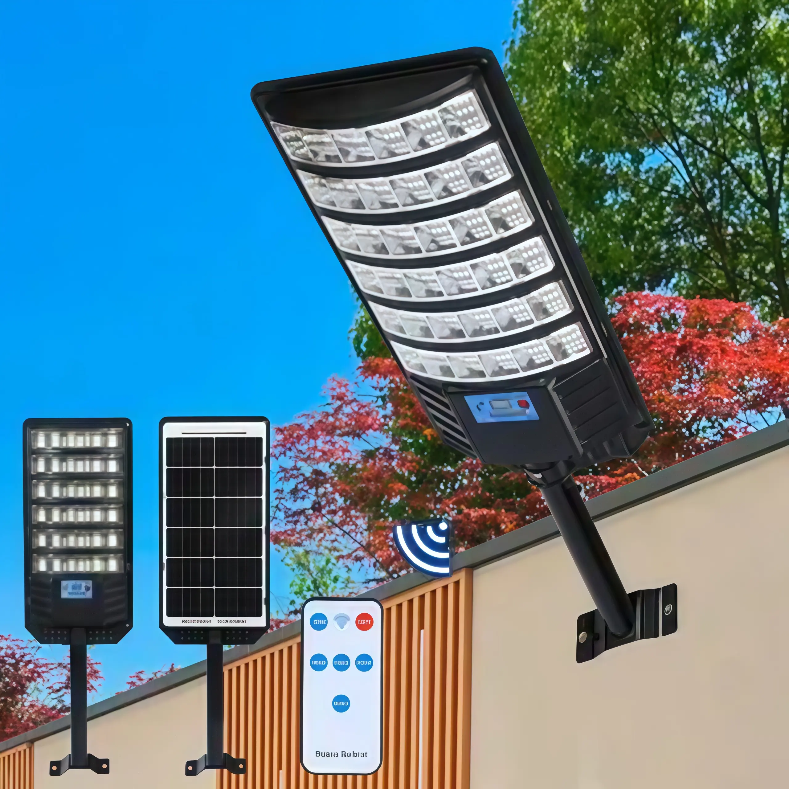 Solar Outdoor Lights - Solar Powered Street Light with 288 LEDs, IP65 Waterproof, Wide Angle Motion Sensor, Remote Control, Dusk to Dawn for Commercial Parking Lots Outdoor Lighting