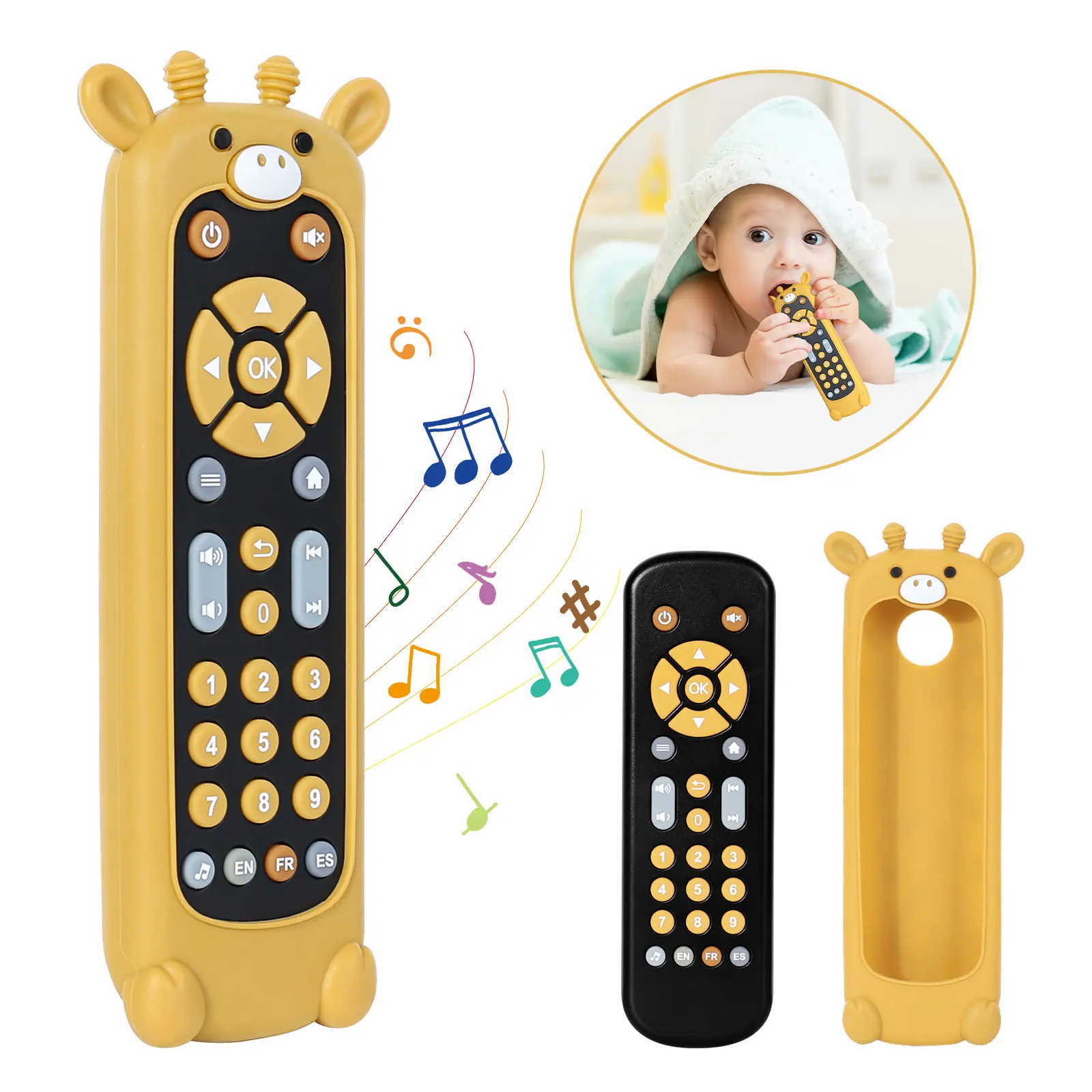 Orzbow Baby Remote Control Toy for 6 Months+ with Music, TV Remote Toy with Realistic Light and Sound - English, French and Spanish for Infant Play Remote Musical Toys, BPA Free