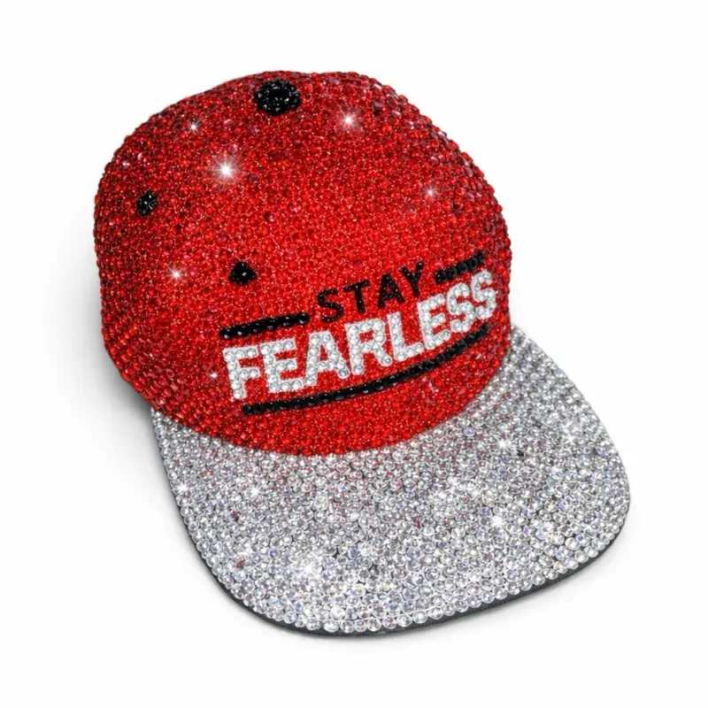 Nikki Bella Stay Fearless Full Rhinestone Baseball Hat In Siam Red & Crystal Diamond