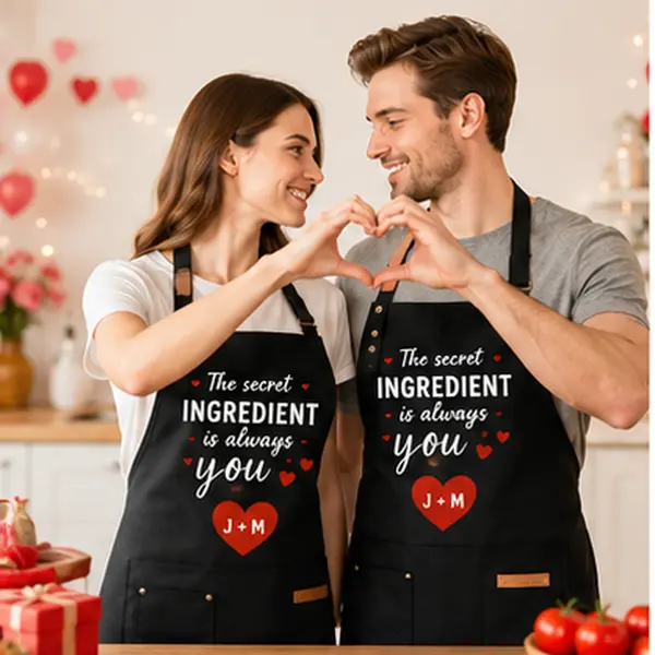 Personalized Photo Apron Custom Picture & Name Apron for Couples Family Cooking BBQ Baking Gift Kitchen Work Apron Black Polyester Waterproof Apron