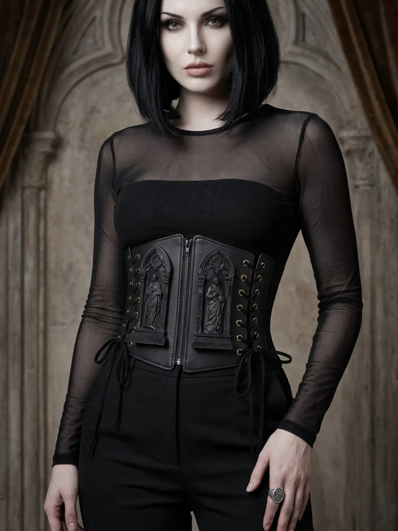 Subculture Dark Gothic Waist Cincher, Adjustable Zipper Tie Belt, Fashionable Body Shaper Shapewear, Perfect for Stylish Fit