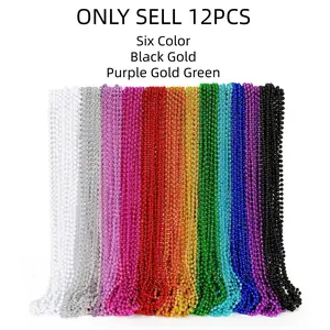 Mardi Gras Beads Set, 12pcs Bead Necklace Party Favors, Metallic Color 6 Styles 33-Inch Beaded Accessories for Festivals & Parades