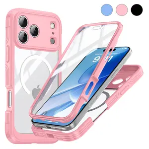 Magnetic Full Protection Case For iPhone 17 Pro Max/Air 16 Pro Max/Plus/Pro, 9H Screen Protector, Military Grade Protection, Fit for MagSafe, Silicone Edge Double Sided Tempered Glass Shockproof Anti Peep Full Body Case