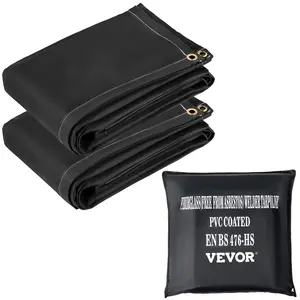 VEVOR Fire Blankets,  2 Pack Welding Blankets, 8\' x 10\' Fire Suppression Blanket, 1022°F Flame Retardant Blanket, Black Fire Emergency Blankets, Fiberglass Fire Retardant Blanket with 12 Brass Gromme