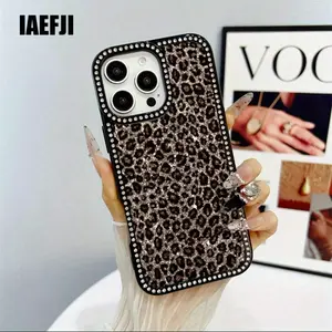 Unisex Sparkling Leopard Print Diamond-Encrusted TPU Cellphone Casing - Drop-Proof, Stain-Resistant, Soft Flexible Handheld Devices Accessory with Shockproof Protection for Multi-Model iPhones