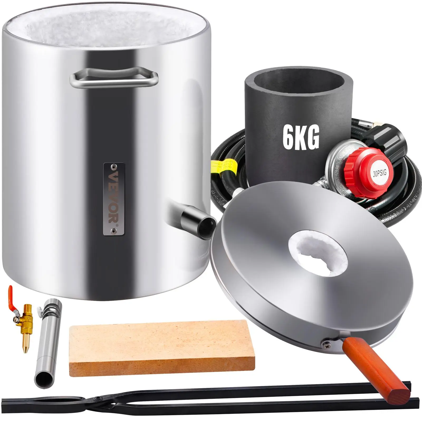 【Summerfinds】VEVOR 6KG Propane Melting Furnace Kit, Large Capacity Foundry Home Kilns, Blacksmithing Forge with Crucible & Tongs Kiln, Stainless Steel Smelter, For Metal Scrap Recycle, Gold Copper Silver Casting