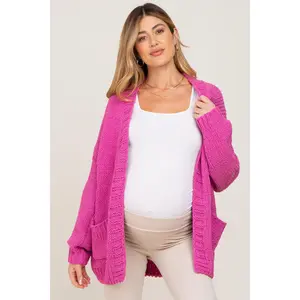 Fuchsia Oversized Bubble Sleeve Maternity Cardigan