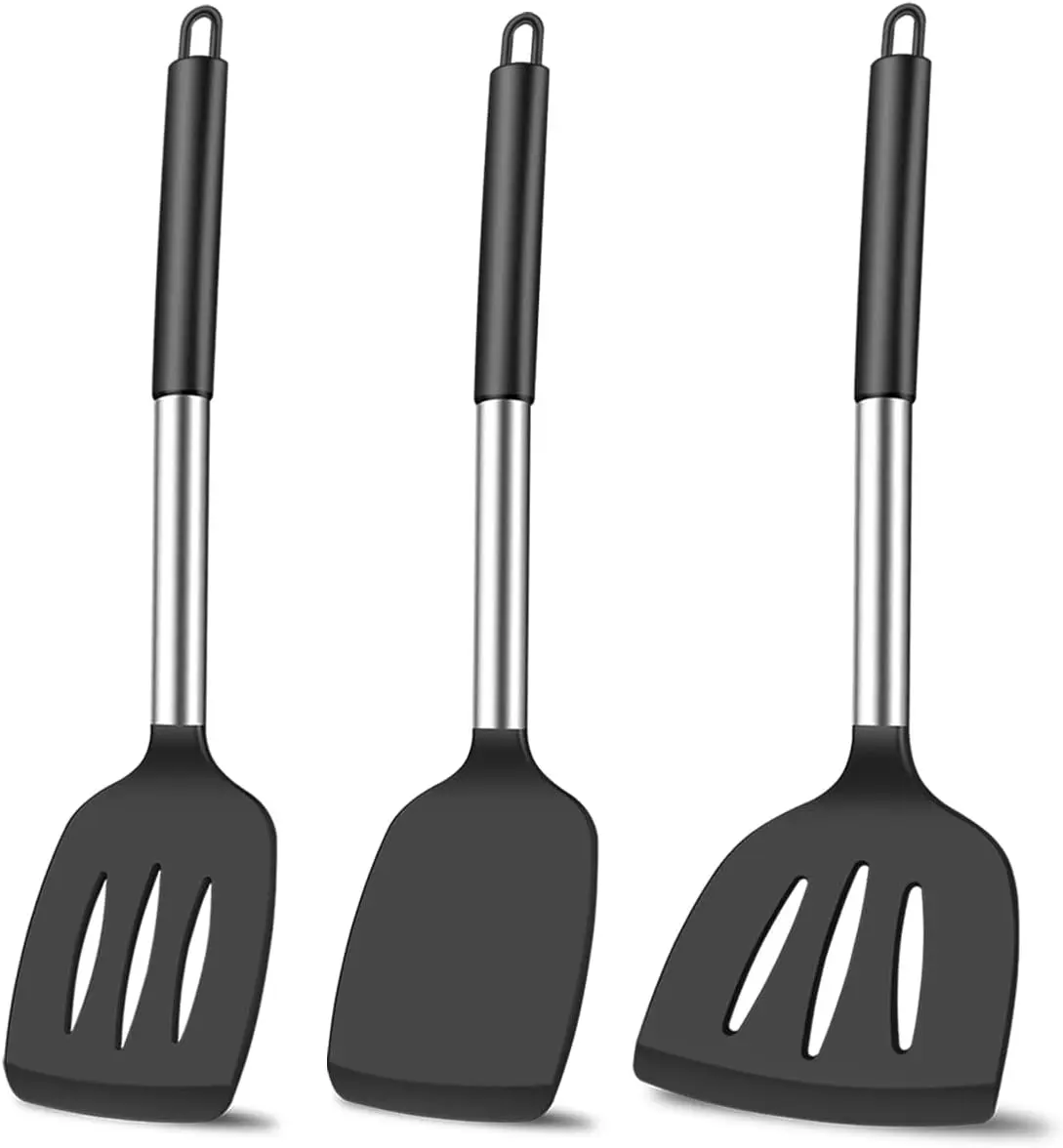 3Spatula Set Heat Resistant Spatulas for Nonstick Cookware Fish Turner Plastic Spatulas Rubber Wok Spatula, Long Large Spatula Silicone Cooking Use Kitchen Utensils Set