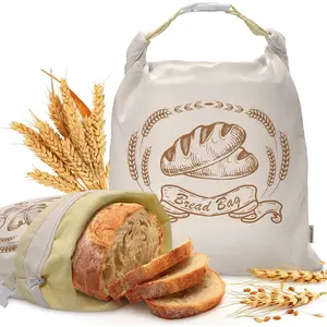 Large Linen Beeswax Bread Bags(2 Pack) Sourdough Bread Bags Reusable-Lock Freezer Baking Container Gift Giving for Homemade,Loaf,Sourdough,(Plain Colour Patterns)