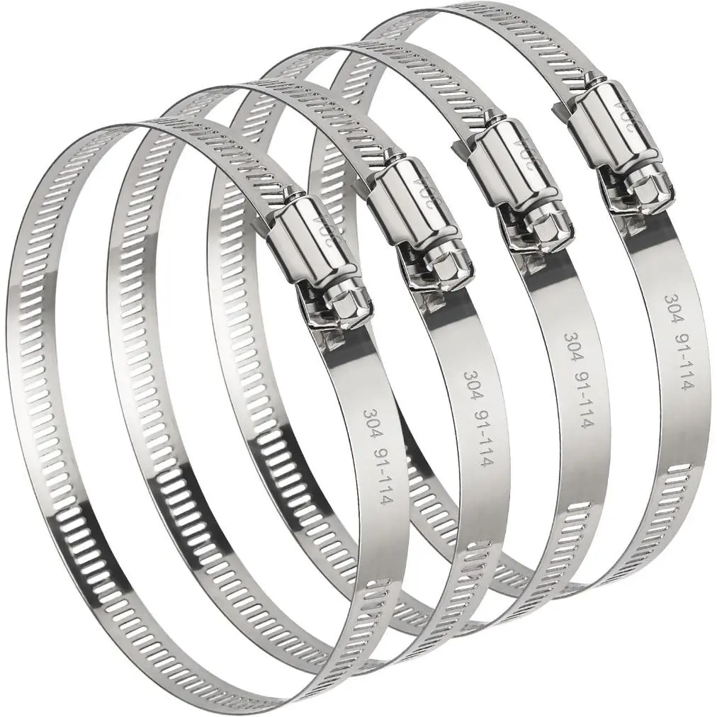 4 Inch (Diameter) Hose Clamp, 304 Stainless Steel Quick-Screw Dryer Vent Clamp, Adjustable 3.5″ to 4.3″ Worm Gear Hose Clamps For Air Ducting,Dust Collection,Automotive, 4 Pack