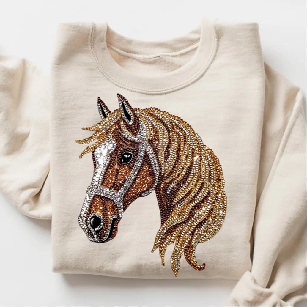 Faux Rhinestone Horse Unisex Heavy Blend™ Crewneck Sweatshirt, Trendy Winter Pullover
