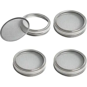 4 Pack Mesh Strainer Jar Stainless Steel Sprouting Jars Mason Wide Mouth Canning  for Growing Bean, Seeds and Salad