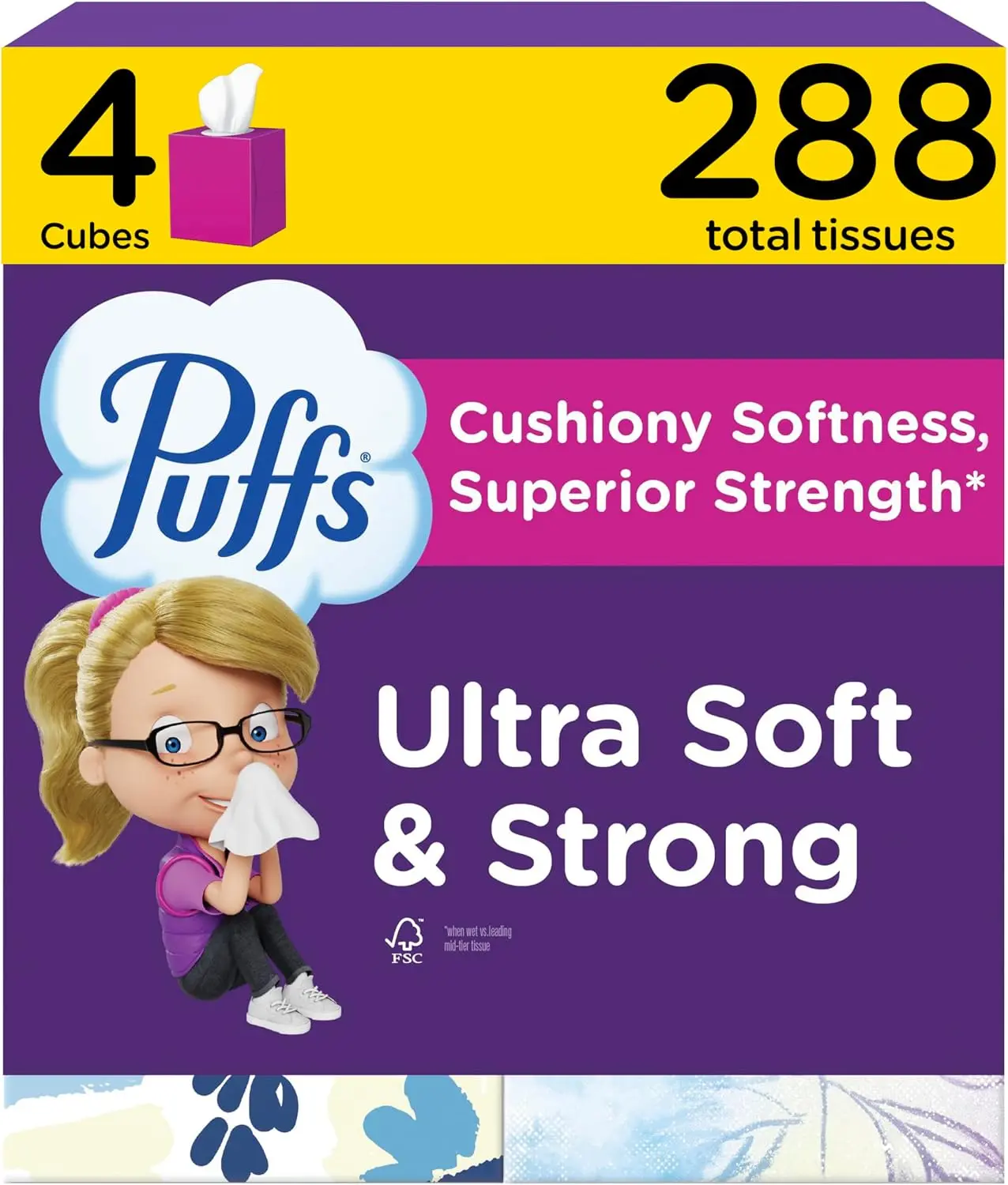 Puffs Soft Facial Tissues for Colds and Allergies, 4 Cube Boxes, 72 Tissues Each