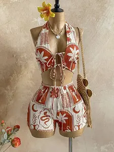 Soleia Women's Tropical Patchwork 2 Piece Set Boho Floral Summer Beach Vacation Outfit