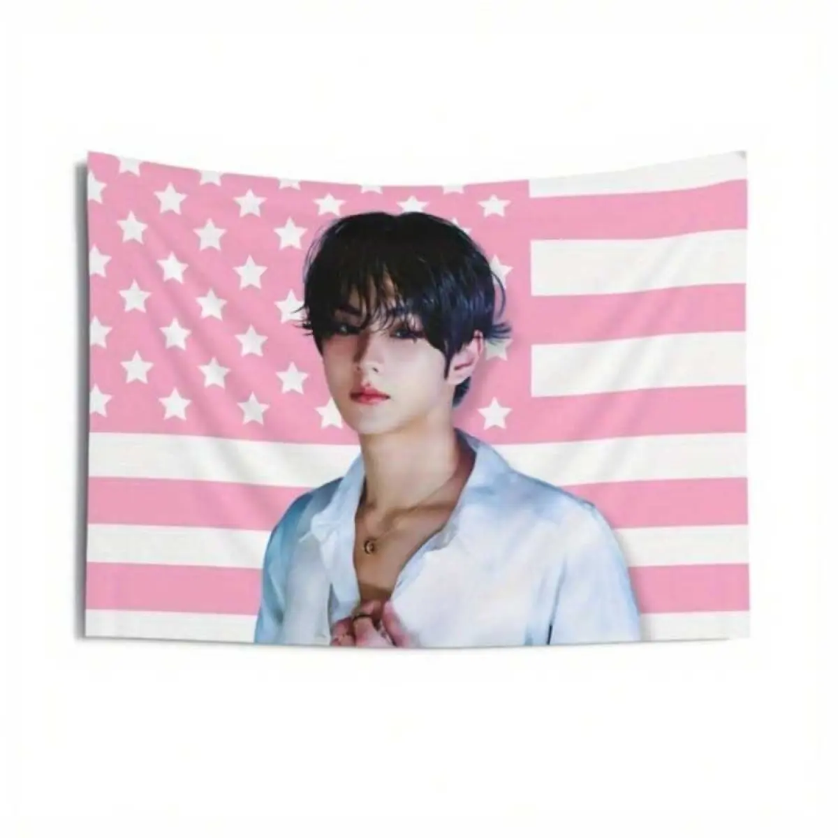 1pc Enha Jungwon Kpop Tapestry Banner American Flag Design With Stars & Stripes Polyester Fabric  Peach Light Beige Velvet Texture Perfect For Kpop Fans Birthday Gifts & Concert Merch  Kpop Merchandise |     Patriotic Design |     Durable Tapestry Kpop