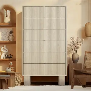 3D Carved Wood Storage Cabinet with 6 Sliding Drawers, Octagon Wooden Cabinet for Living Room & Kitchen, Modern Multi-Use Design