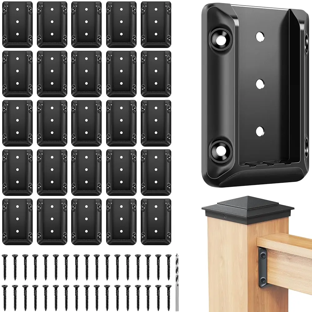 Deck Railing Bracket Connectors for 2x4 (Actual 1.5"x3.5") Wood Deck Railing Post to Handrail, Stair Railing Connectors with Coated Wood Screws,Drill Bit, Fence Railing Brackets