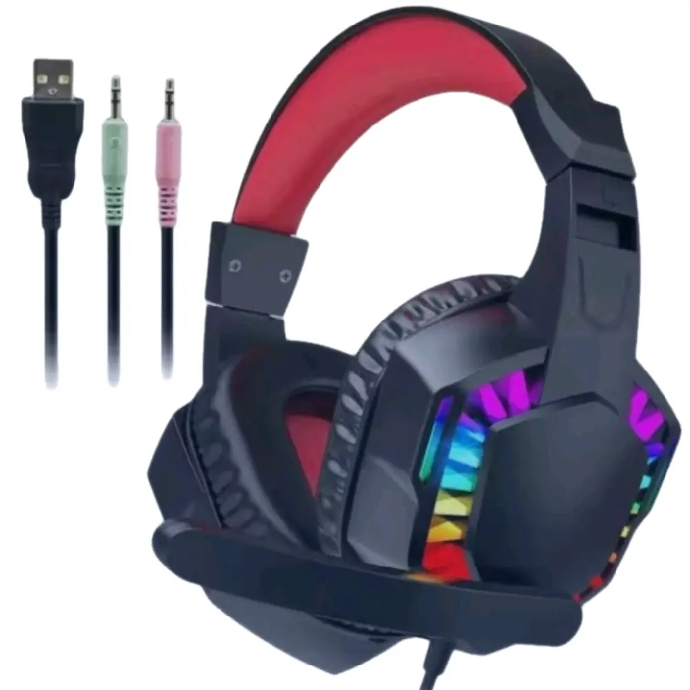 A66 Wired Gaming 3.5mm Jack & USB Immersive Battle Headset - RGB LED Light Surround Sound Headphones with Noise-Canceling Microphone for PC, Gaming, Movies & Work Available in Black / Red from p79Supply