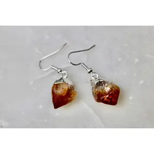 Raw Citrine Dangle Earrings – Natural Crystal Jewelry for Abundance, Joy & Solar Plexus Energy, Healing Stone Gift