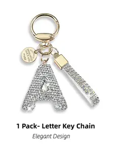 1 Pack Initial Letter Keychain for Women Girl Bling Rhinestone Sparkly Bag Backpack Purse Charm Cute Key Chain Wristlet