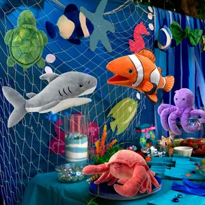 Ocean Hand Puppet Realistic Plush Puppet 13", Puppets for Kids Ocean Animal Hand Puppet with Moveable Mouth,Soft Stuffed Shar k Puppet Story Toys SHARK, OCTOPUS, CRAB, SEA TURTLEPuppets Role Play Teaching Gift