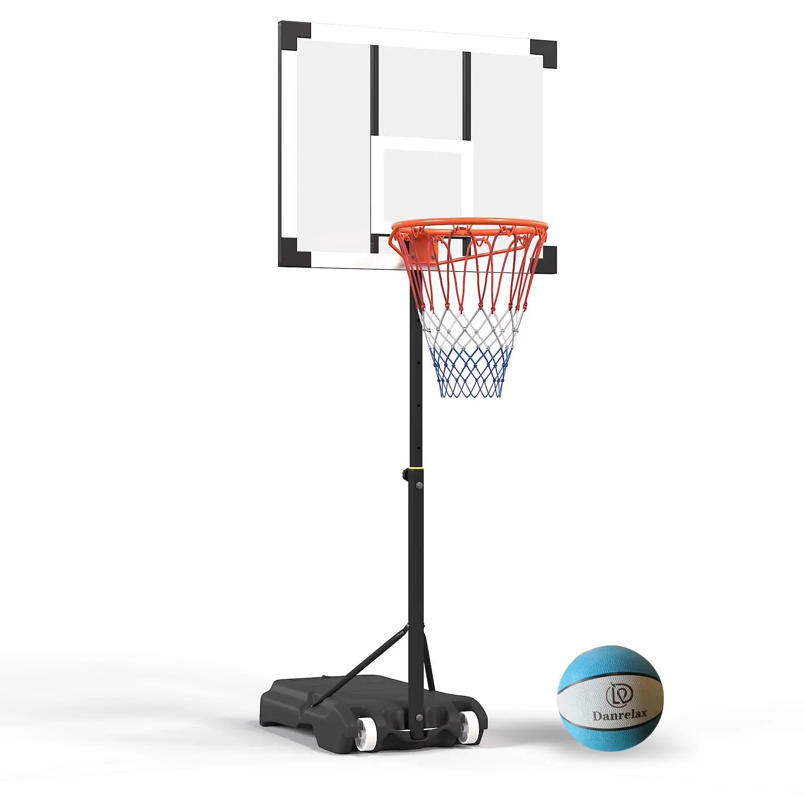 Pool Basketball Hoop, Height Adjustable 3.9" to 6.9", Black Steel Frame, Water Base, Includes Air Pump, 8-Inch Rubber Ball, Indoor & Outdoor Use