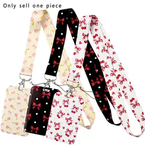 Cute Pink Bow Pattern Neck Strap Women Lanyard for Keys Keychain Badge Holder ID Credit Card Pass Hang Rope Lariat Mobile Phone Charm Accessories Teachers Students Trendy Cute Keychain Cute Keychain Accessory