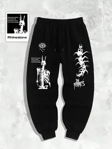 Gothic Original Print Men's Casual Jogger Pants, Fitted Style for Spring & Fall, Moderate Fabric, New Campus Collection, Halloween, Casual Comfy Jogger